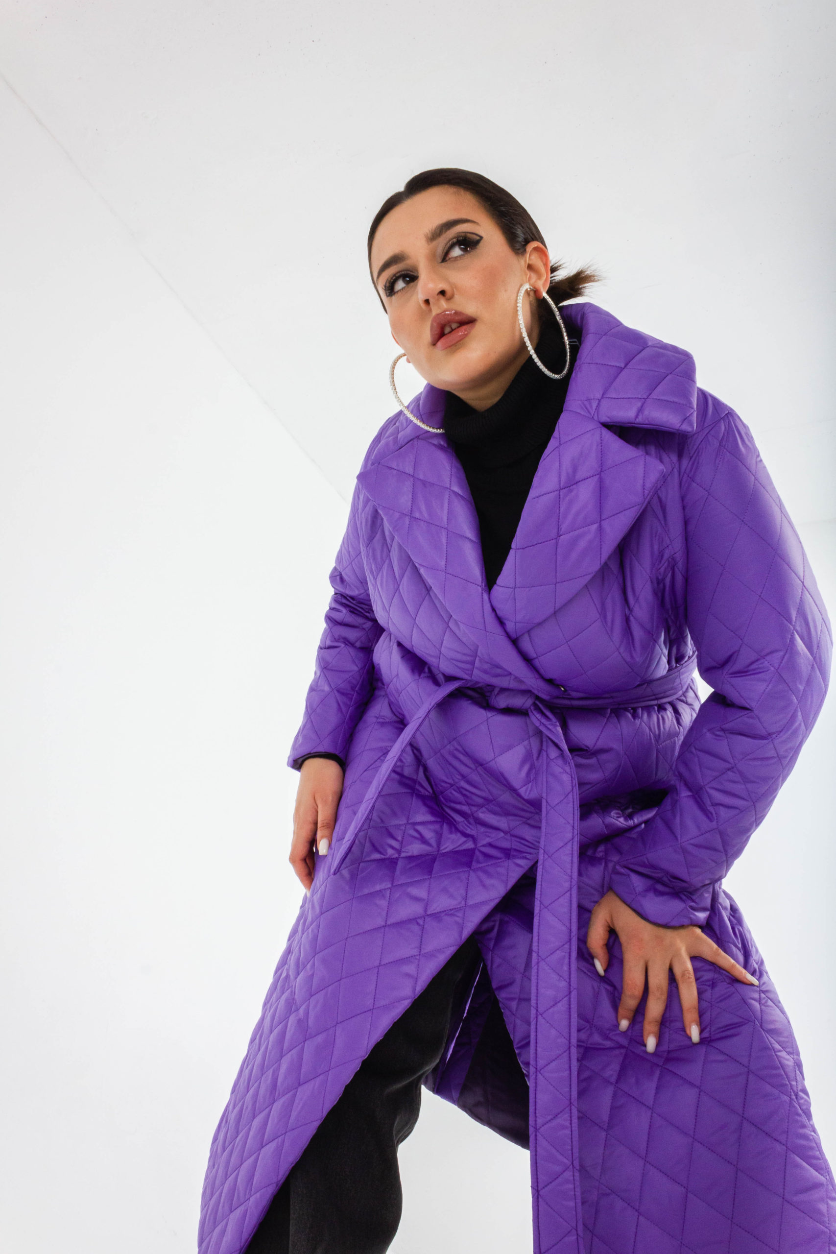 Фиолетовое стеганое утепленное пальто большого размера STELLA