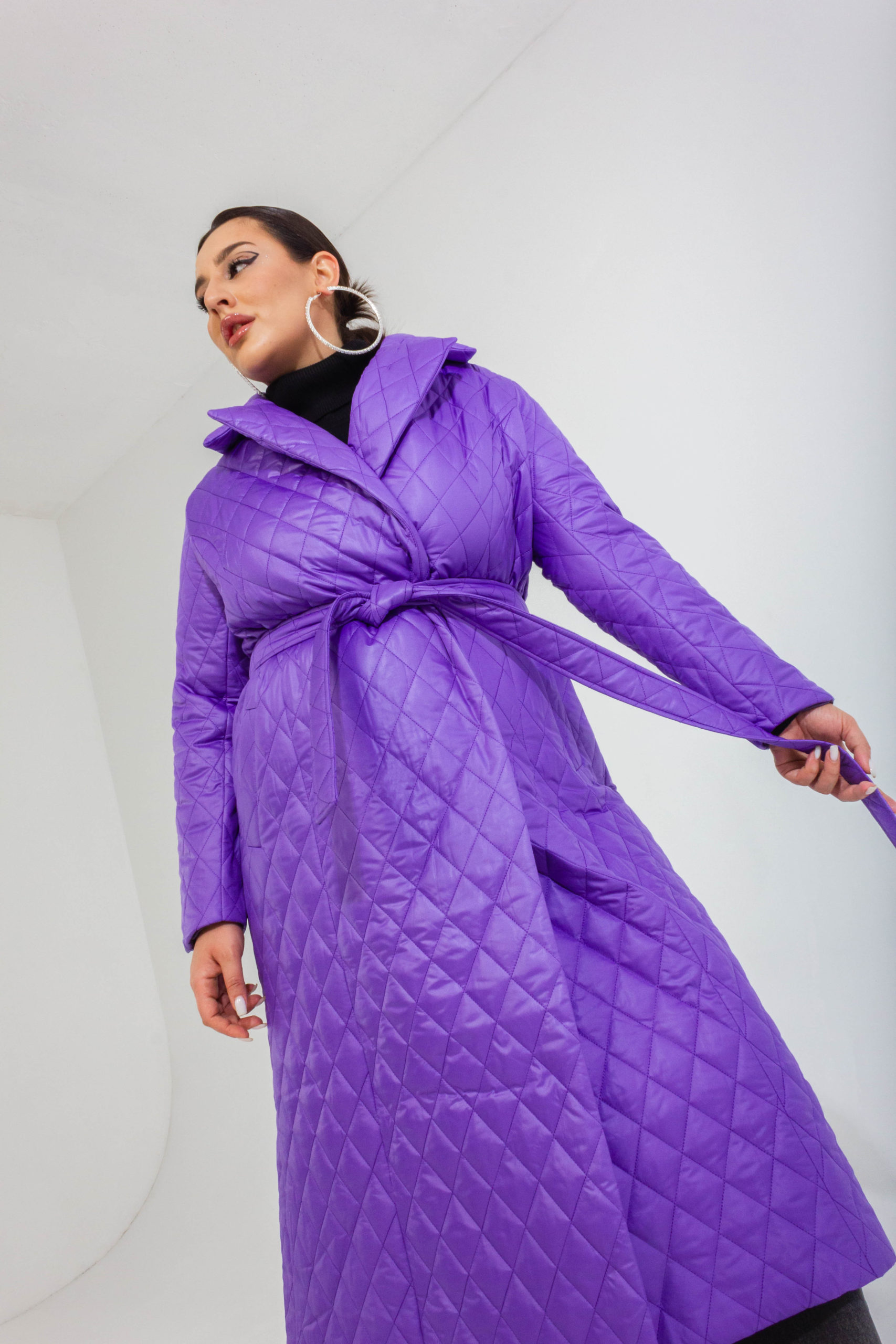 Фиолетовое стеганое утепленное пальто большого размера STELLA
